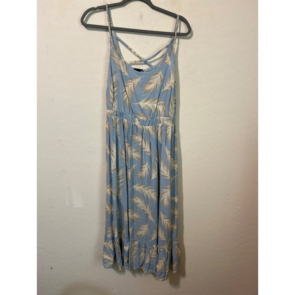 Torrid Sz 00 (US 10 M/L) Light Blue Midi Feather Print Tie Waist Sundress